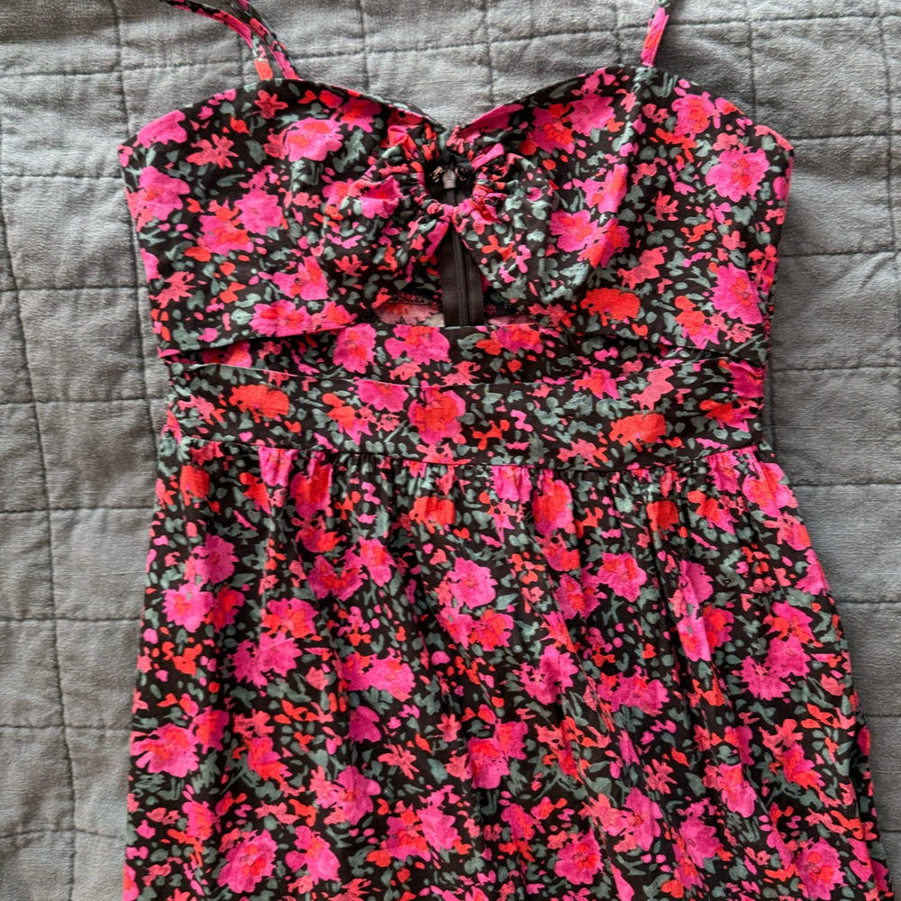 Bloomingdale's Aqua Floral Midi Dress S - Picture 5 of 7